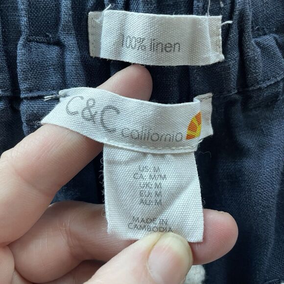 C&C Pants Womens Medium Blue Linen Drawstring Beach Coastal Lagenlook Pull On - Picture 5 of 10